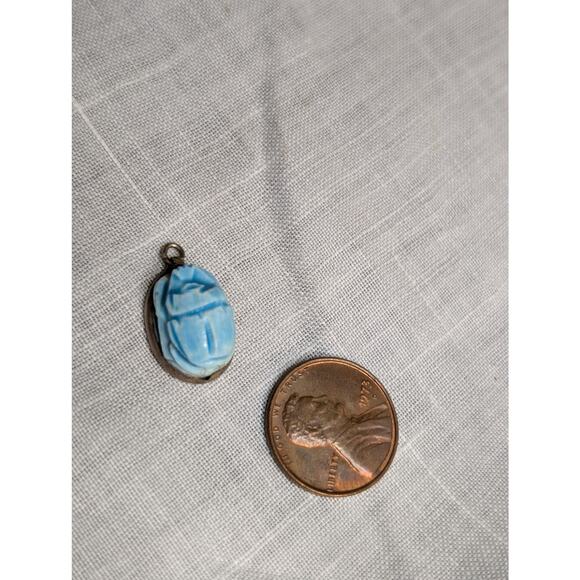 Vintage Sterling Silver Egyptian Scarab Charm - Picture 1 of 6